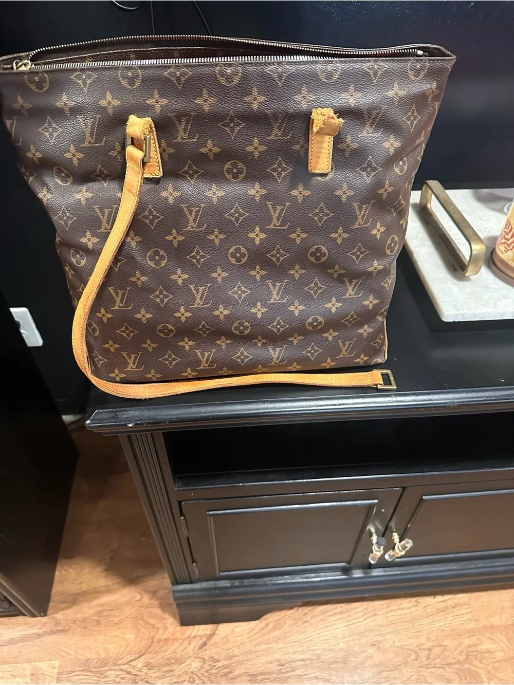 Louis Vuitton Monogram Canvas Tote with Tan Vachetta Straps